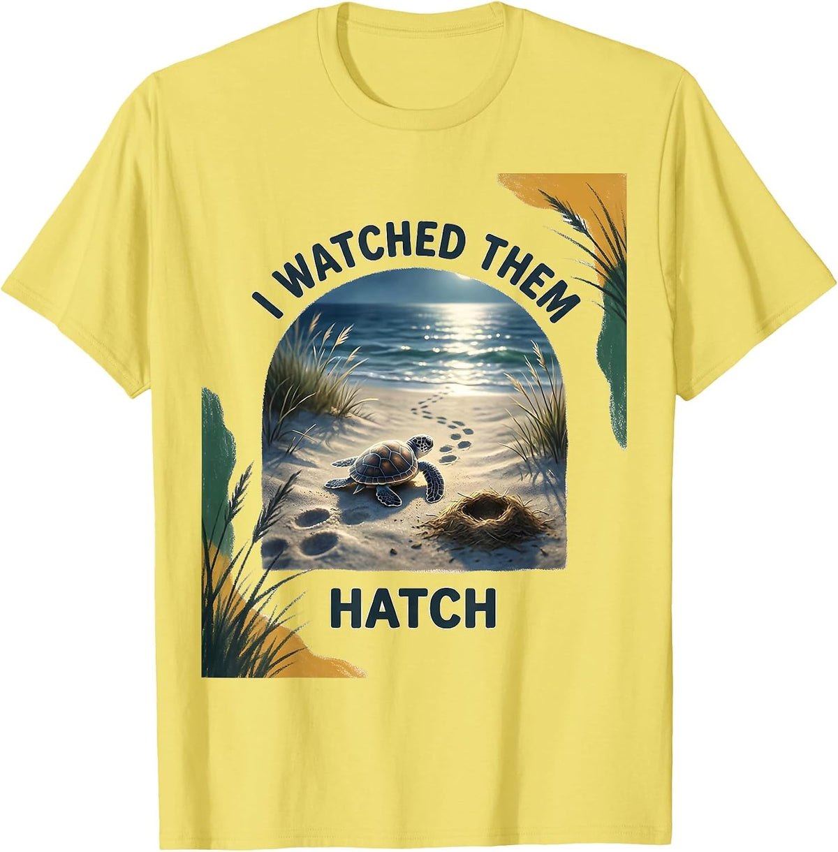 Men's I Watched Them Hatch Storybook Sea Turtle Tropical Vacation T-Shirt - Lemon Yellow