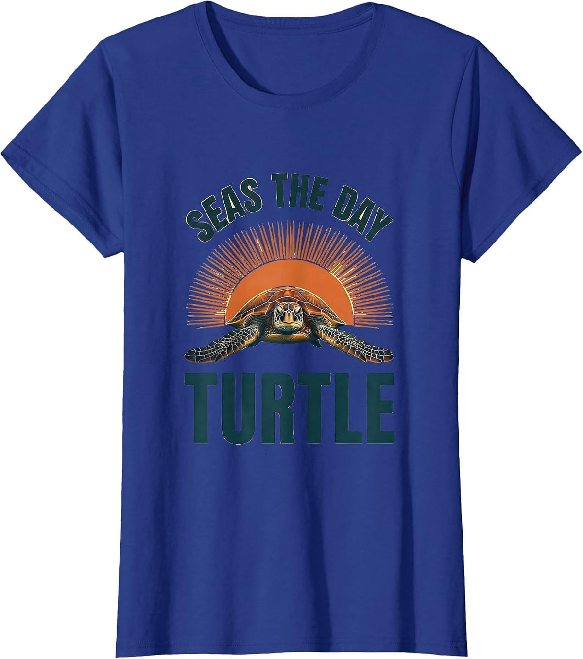 Women's Seas the Day Turtle Ocean Design T-Shirt - Royal Blue