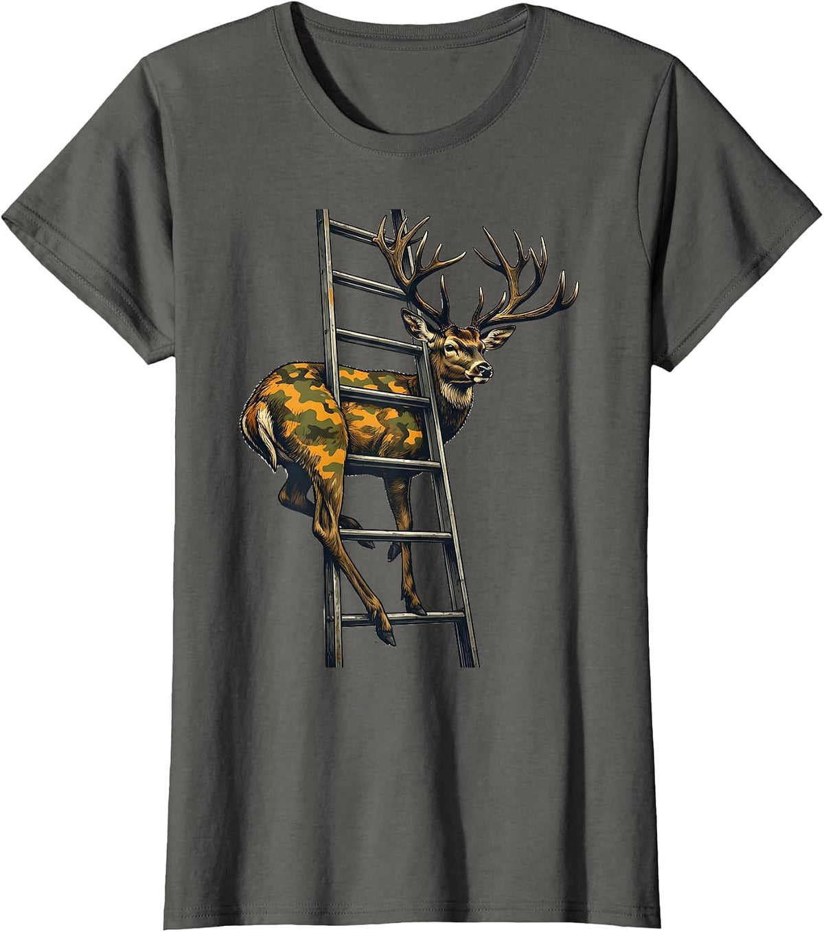 Women's Deer Antler Camo Hunting Humor Outdoor Novelty T-Shirt - Asphalt Grey