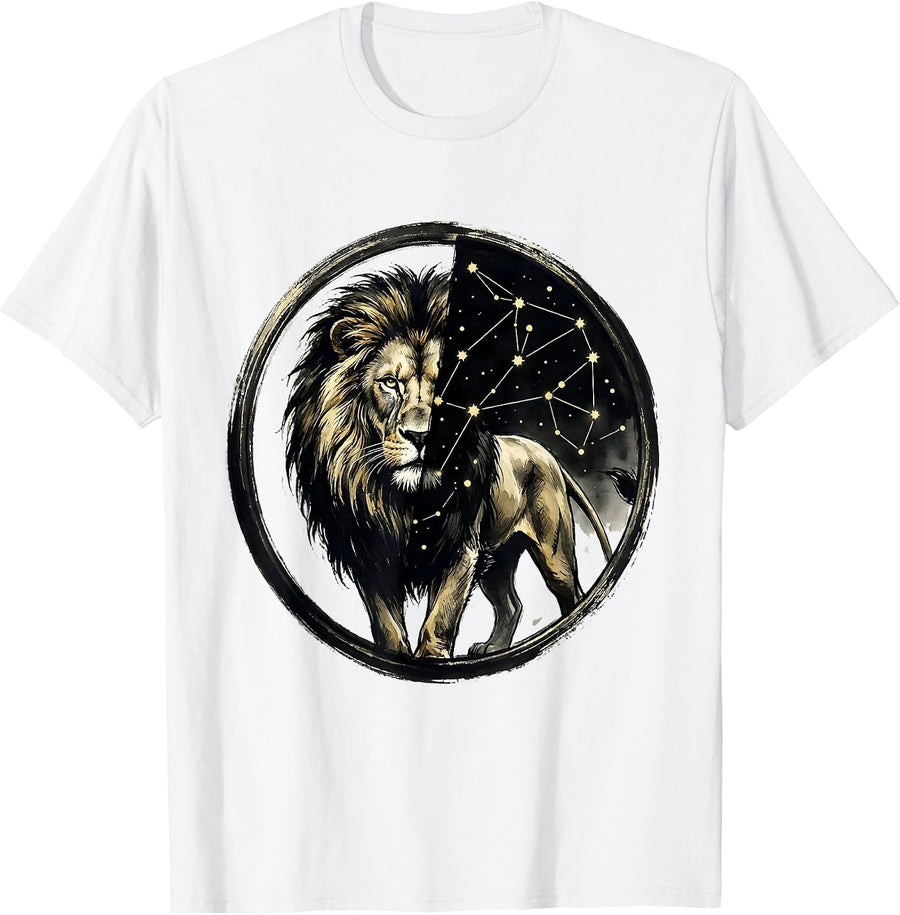 Men's Lion Constellation Star Map Celestial Art Design T-Shirt - White