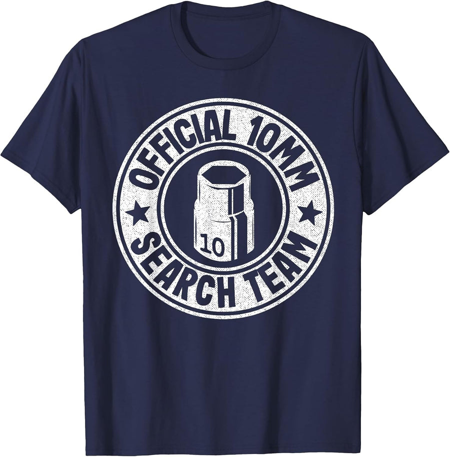 Official 10mm Socket Search Team Repair Shop Funny Mechanic T-Shirt - Navy Blue