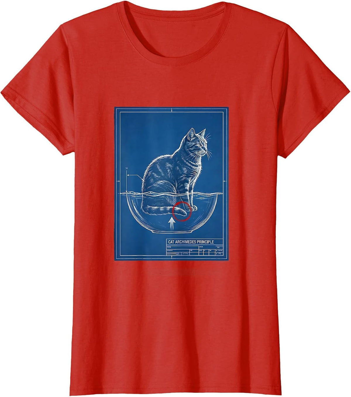 Cat Archimedes Principle Funny Science Cat Teacher Student T-Shirt - Red
