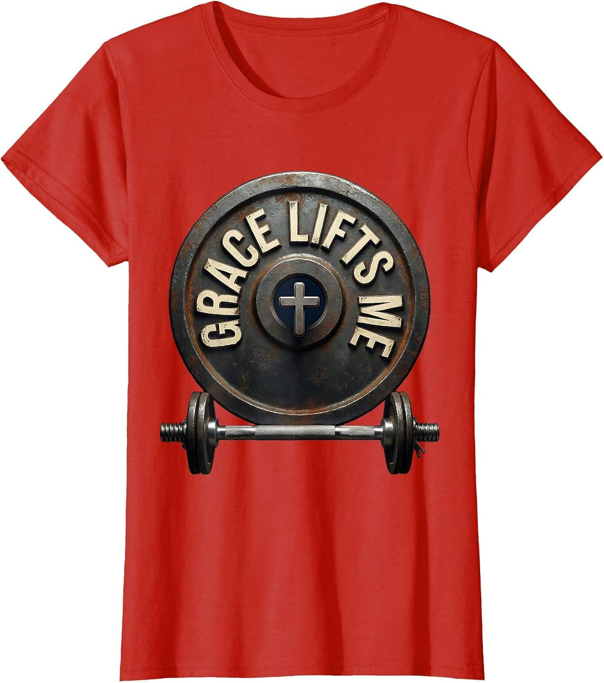 Grace Lifts Me Vintage Christian Weightlifting Gym Humor T-Shirt - Red