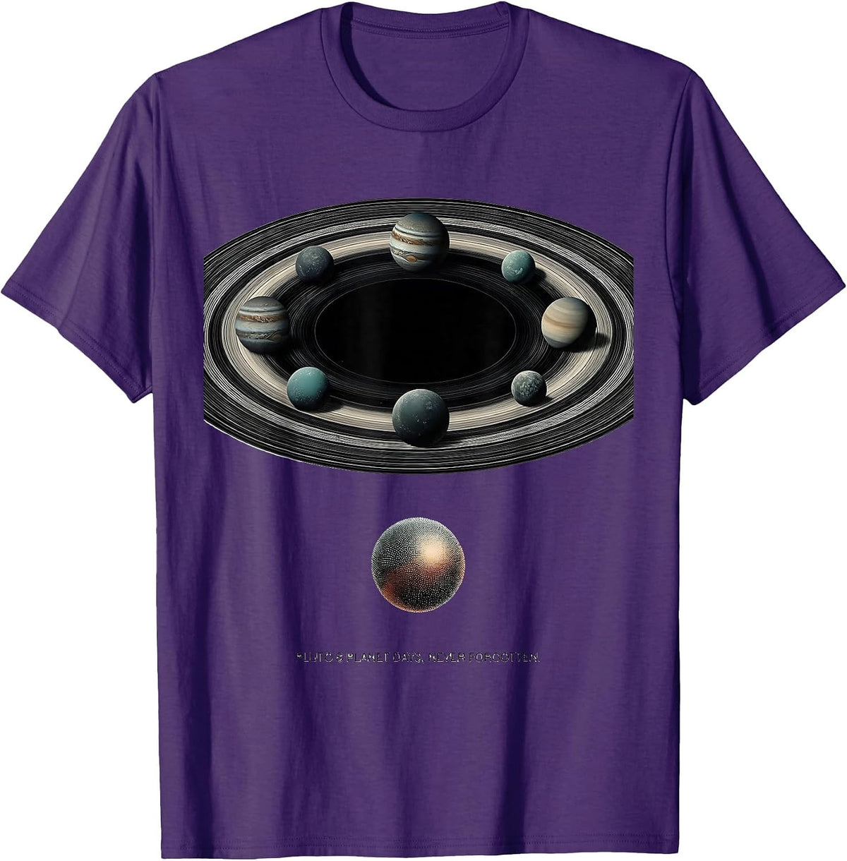 Men's Pluto's Planet Days Never Forgotten Retro Funny Science T-Shirt - Purple