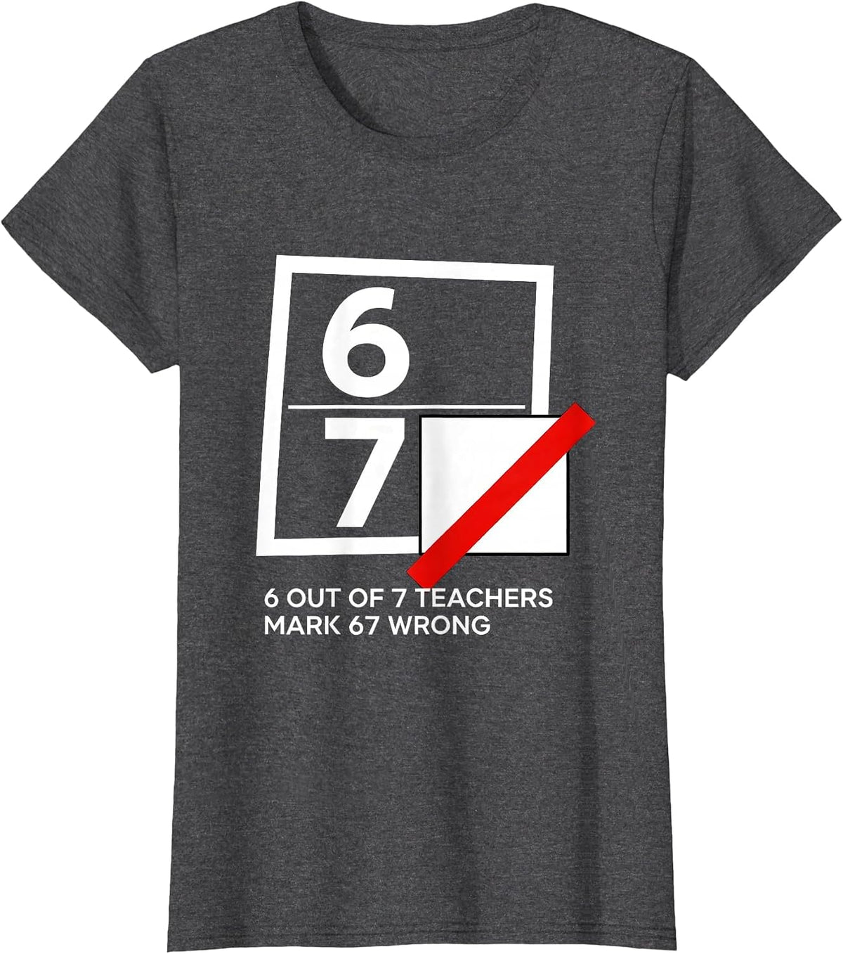Women's 6 Out Of 7 Teachers Mark 67 Wrong Funny Math Teacher Meme T-Shirt - Dark Heather Grey