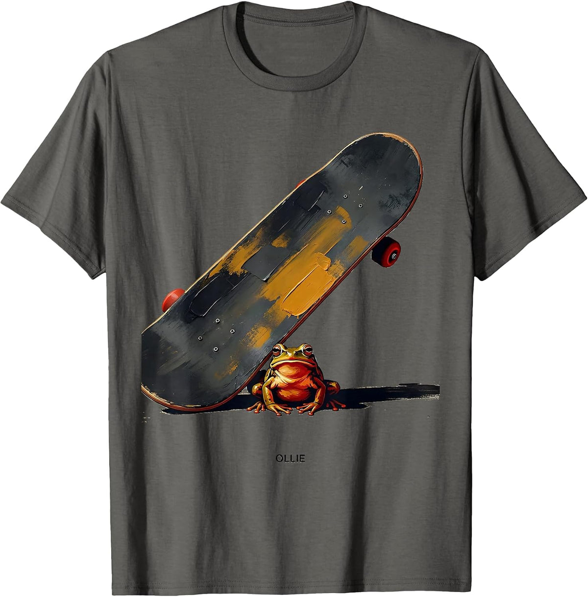 Men's Ollie Grumpy Frog Skateboard Funny Japanese Streetwear T-Shirt - Asphalt Grey
