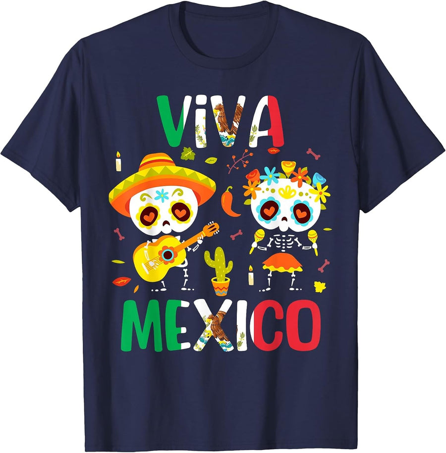 Viva Mexico Shirt Women Boys Girls Kids Mexican Flag Fiesta T-Shirt - Navy Blue