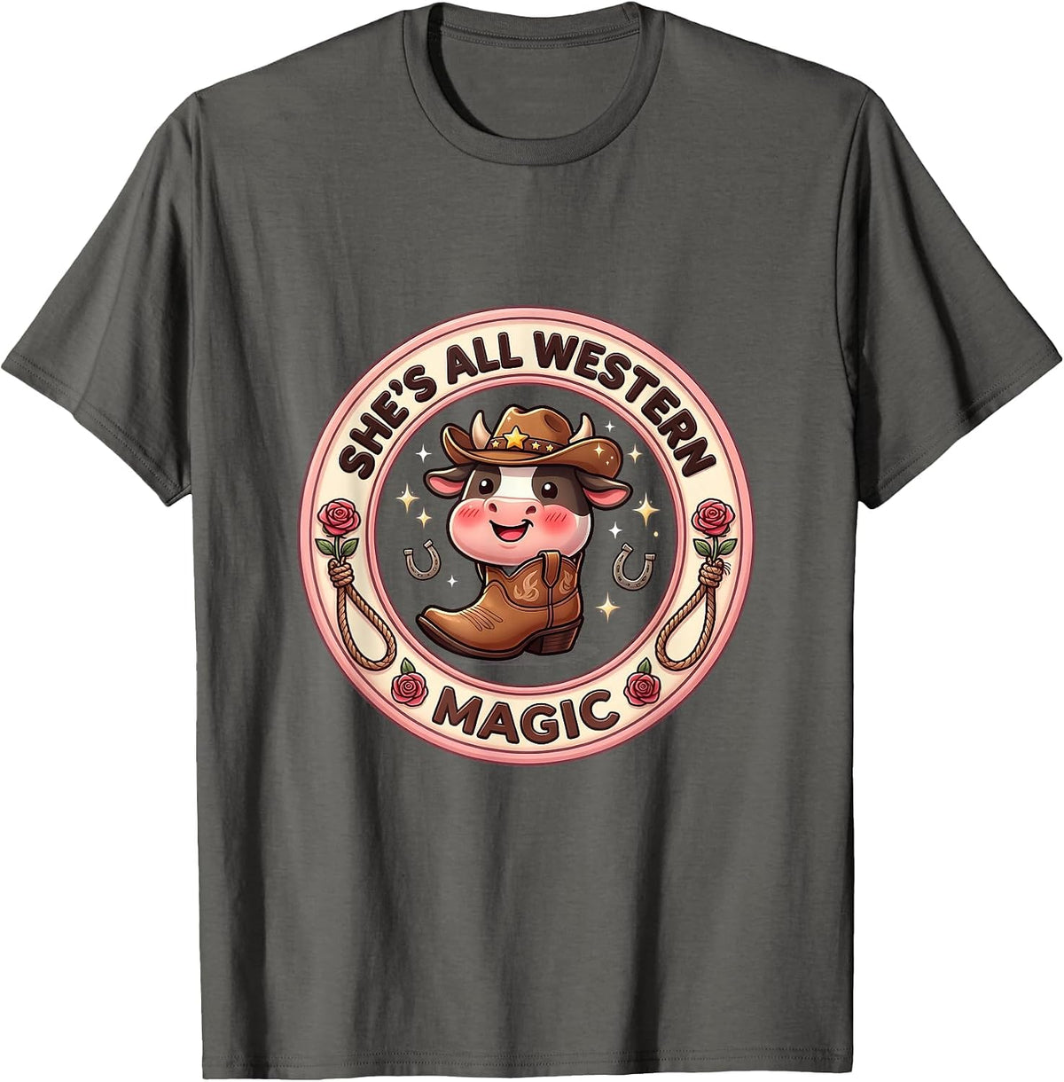 She's All Western Magic Women's Boho Cowgirl Design T-Shirt - Asphalt Grey