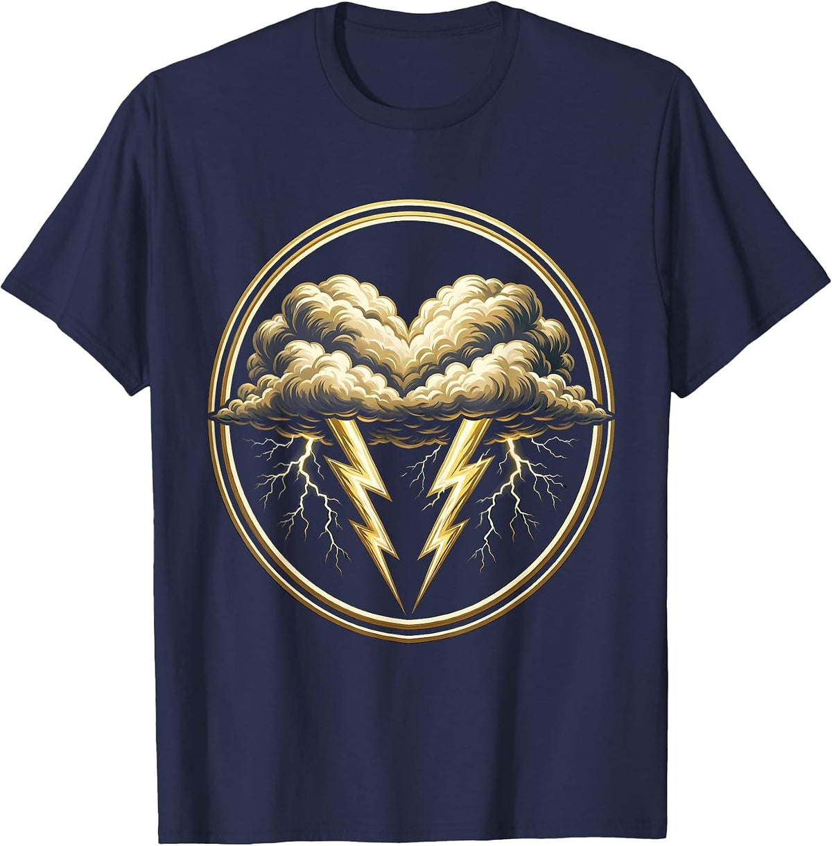 Men's I Heart Storms Heart-Shaped Storm Cloud Lightning Design T-Shirt - Navy Blue