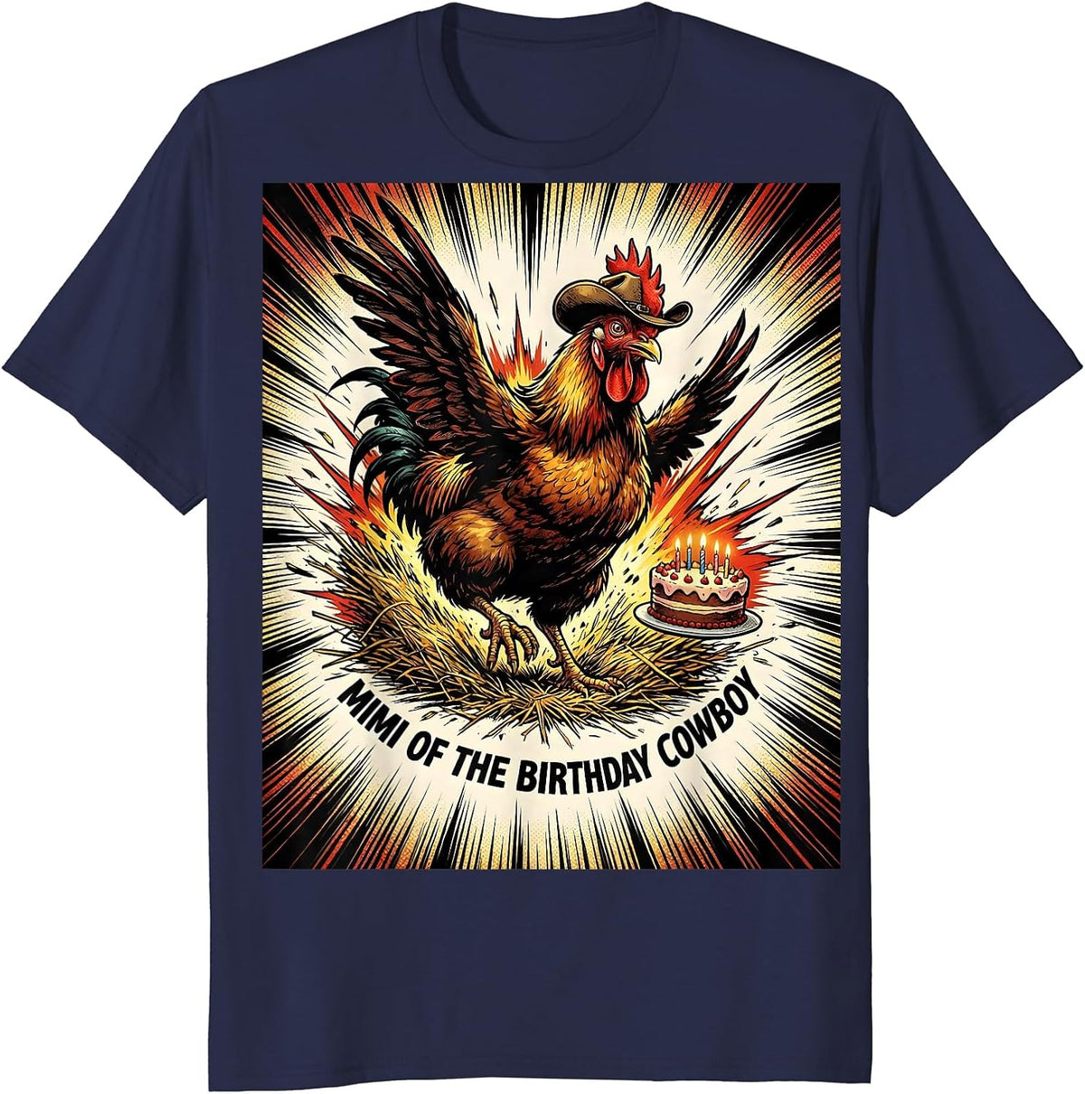 Men's Mimi Of The Birthday Cowboy Comic Book Farm Cowgirl Family T-Shirt - Navy Blue