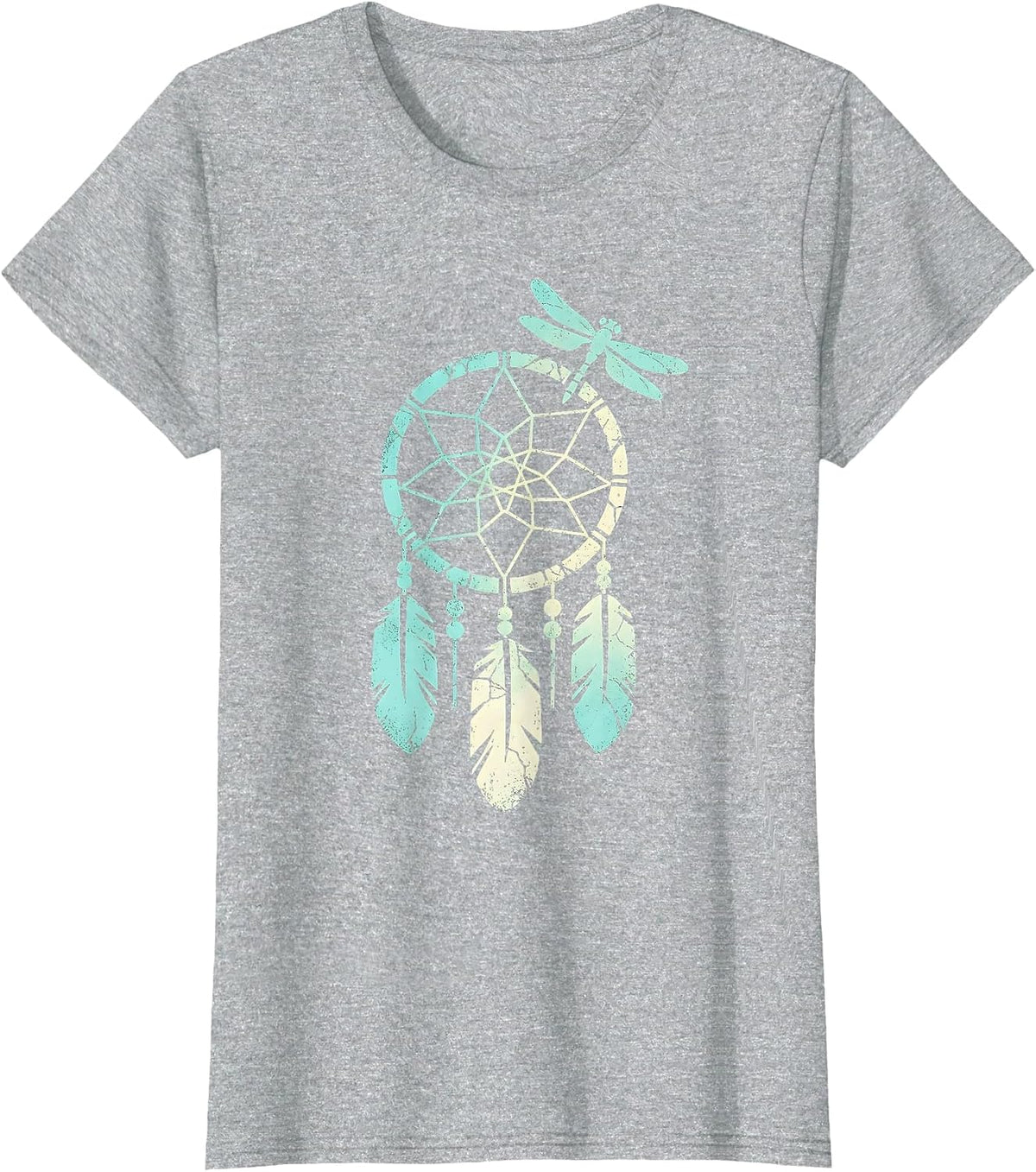 Women's Dream Catcher Turquoise Beads Feathers Western T-Shirt - Heather Grey