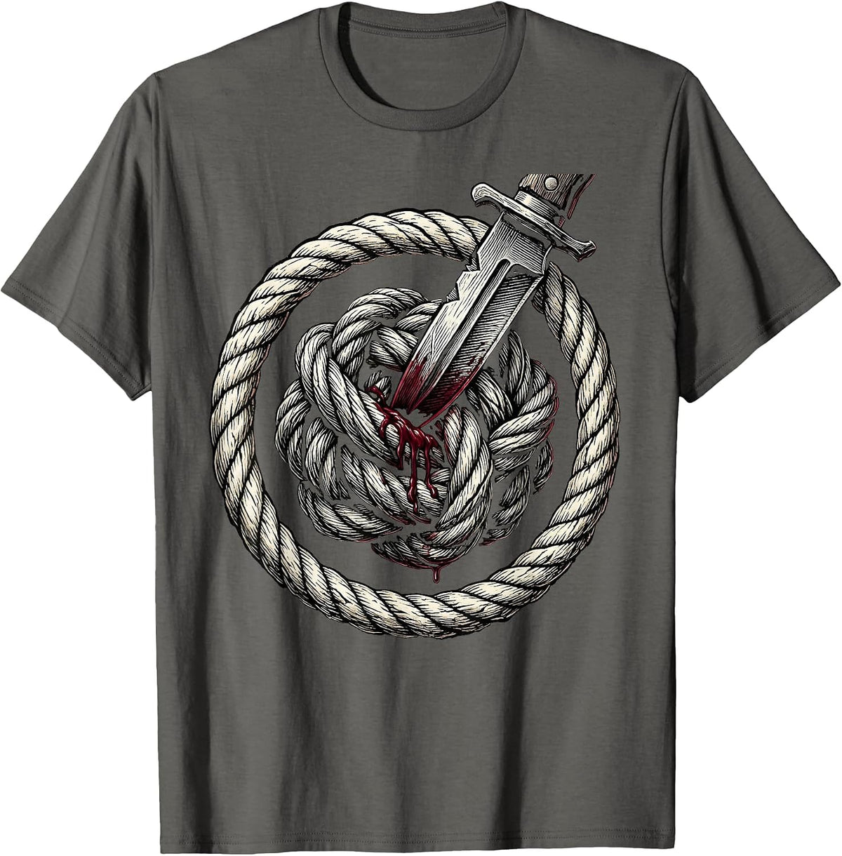 Knife Through Tangled Wire Knot Graphic T-Shirt - Asphalt Grey