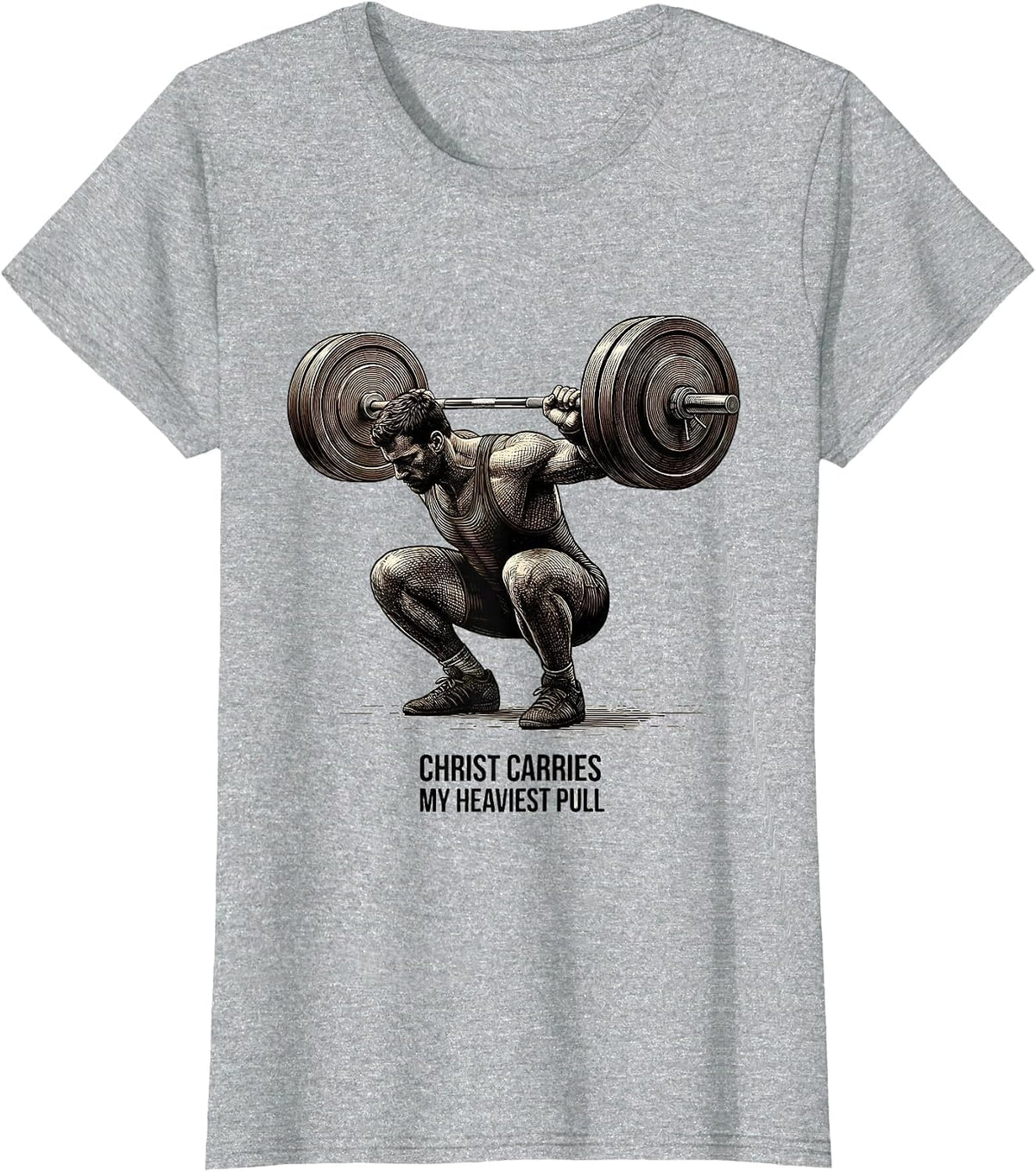 Women's Christ Carries My Heaviest Pull Faith Motivation Gym T-Shirt - Heather Grey