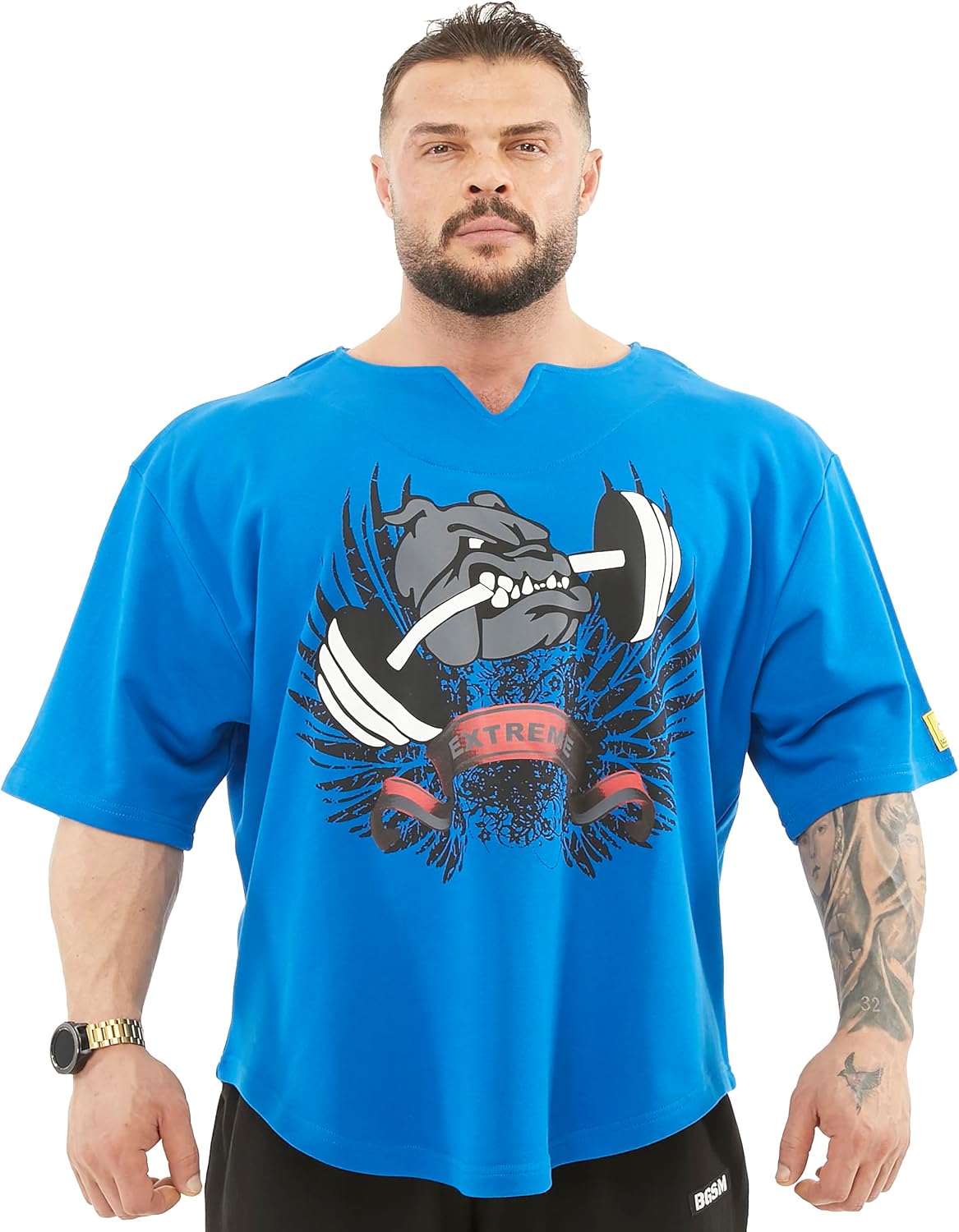 Men's Oversize Gym Lifestyle T-Shirt, Thick Texture Cotton, Comfort Design, Performance Top - Blue