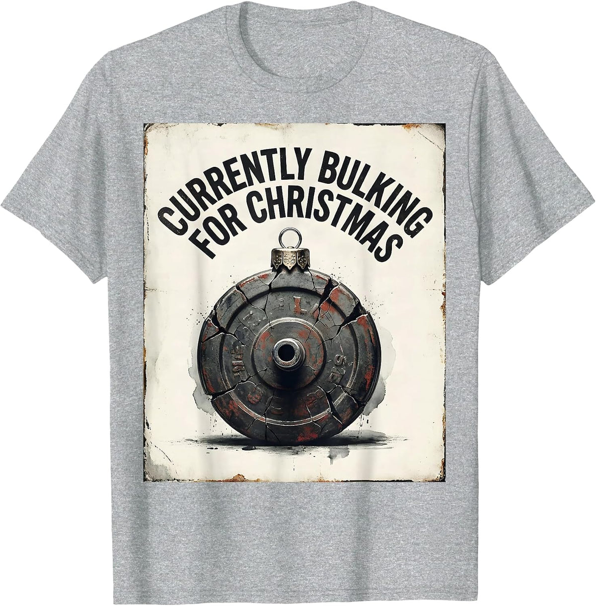 Men's Currently Bulking For Christmas Distressed Weightlifting Gym T-Shirt - Heather Grey