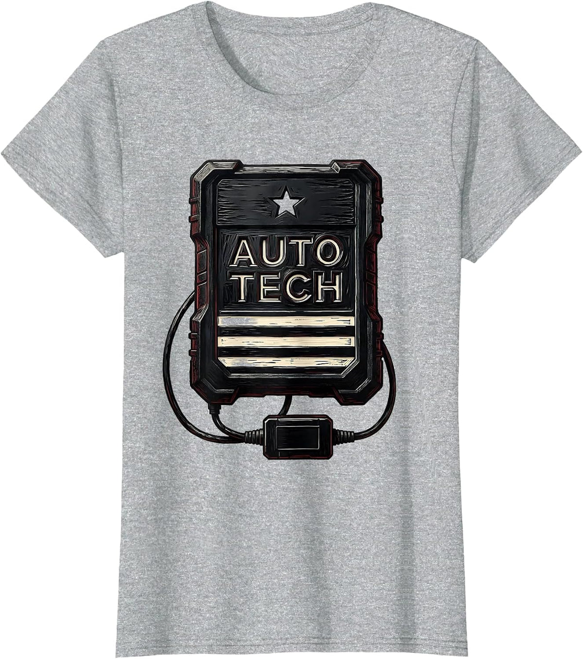 Auto Tech Linocut American Flag Mechanic Gift for Oilfield T-Shirt - Heather Grey