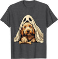 Men's Curly Goldendoodle Ghost Bone Stealing Halloween Humor T-Shirt - Dark Heather Grey