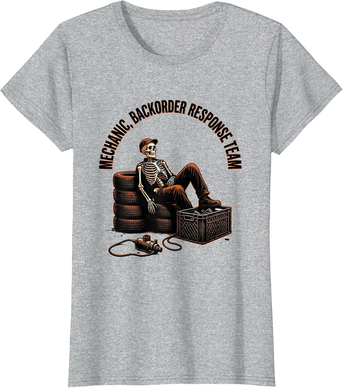 Women's Mechanic Backorder Response Team Funny Auto Repair Skeleton T-Shirt - Heather Grey