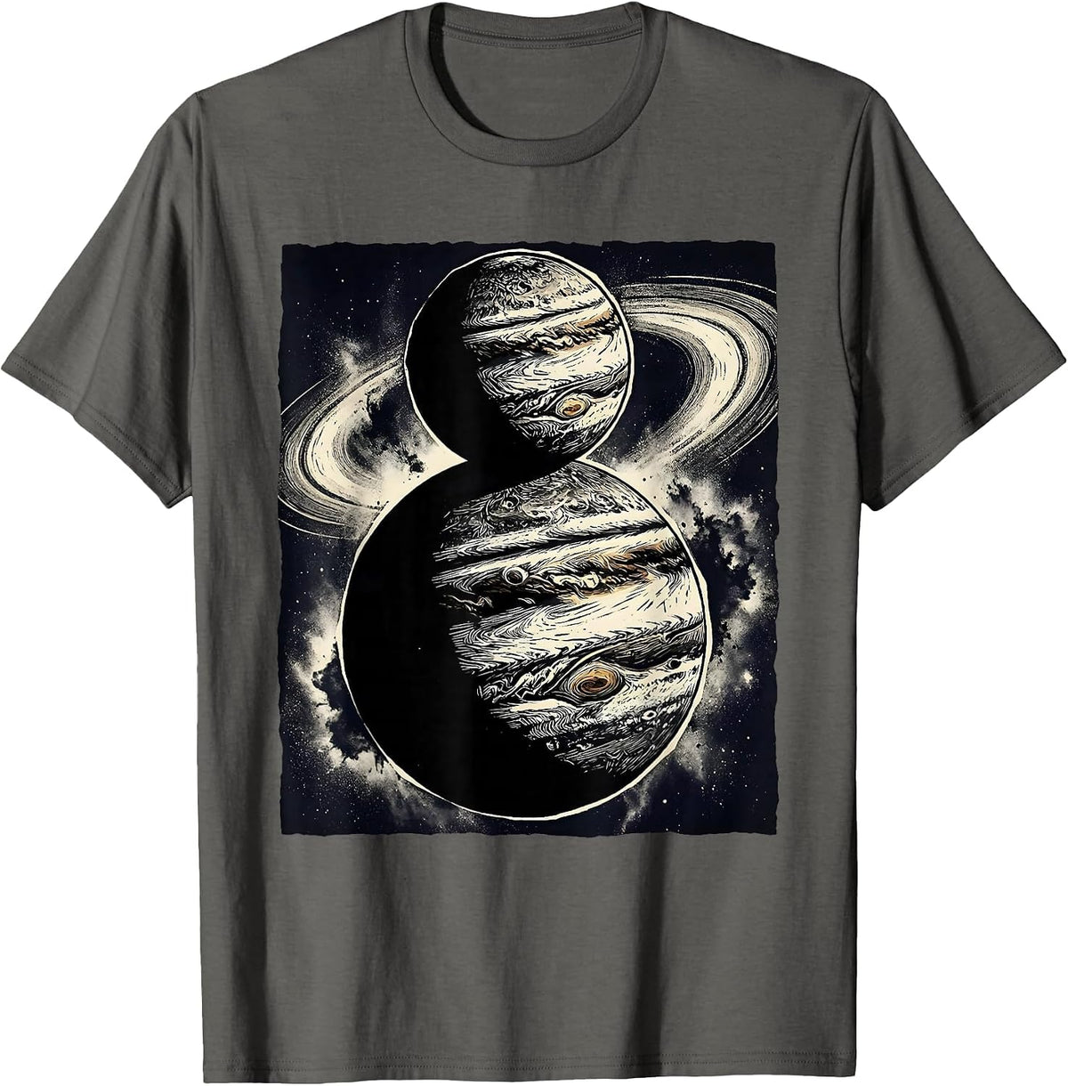 Men's Two Planets Nebula Space Illustration Kirk T-Shirt - Asphalt Grey