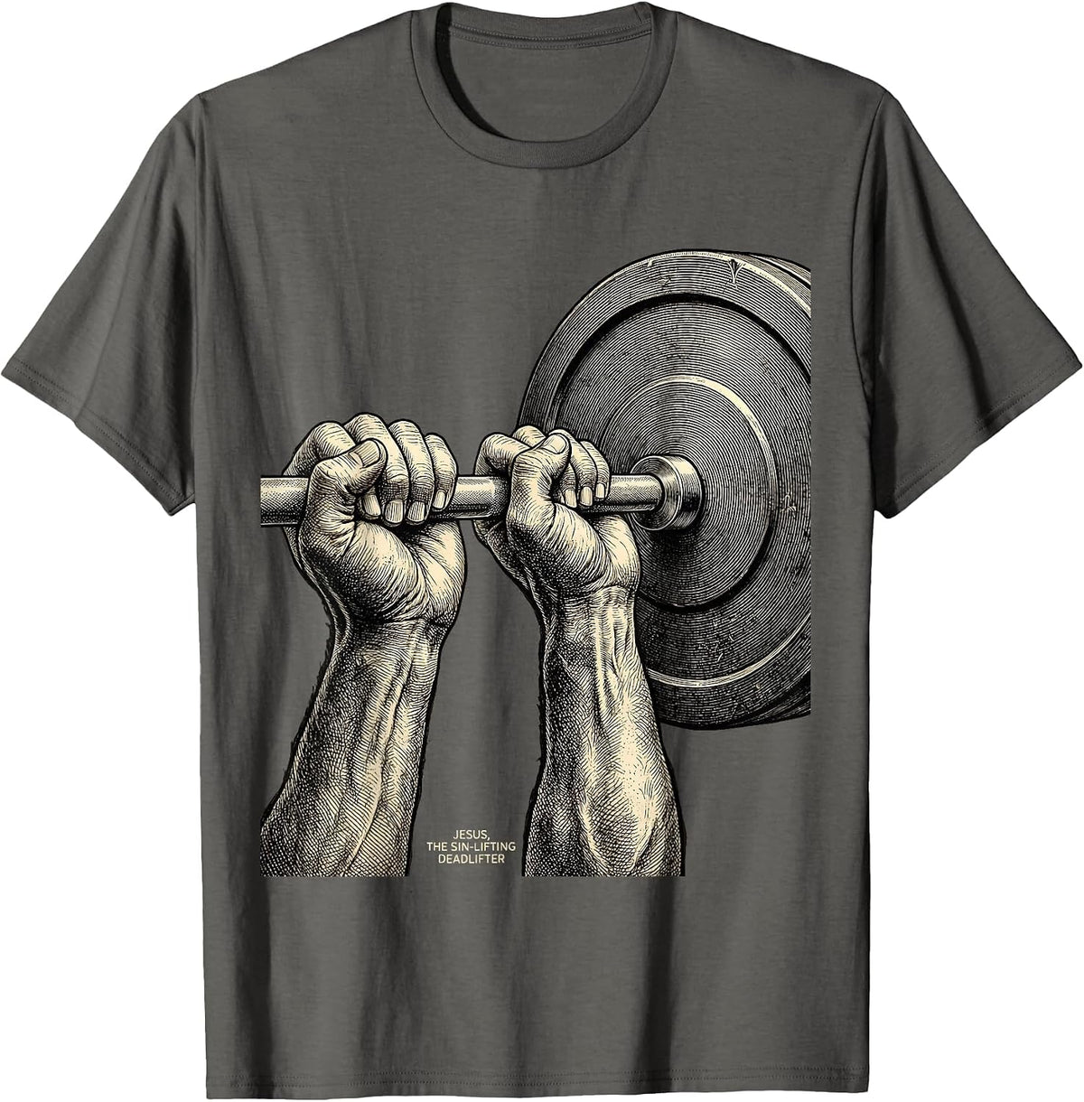Jesus, The Sin-Lifting Deadlifter Funny Christian Gym Gift T-Shirt - Asphalt Grey