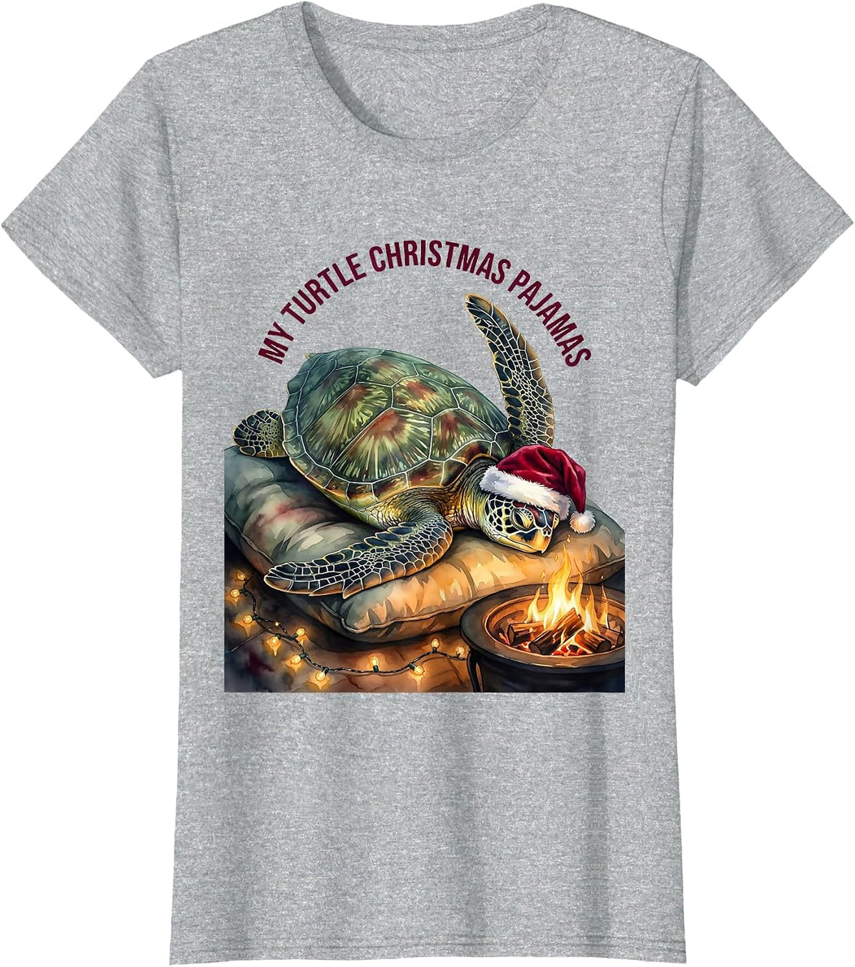 Women's My Turtle Christmas Pajamas Whimsical Holiday Sea Turtle T-Shirt - Heather Grey