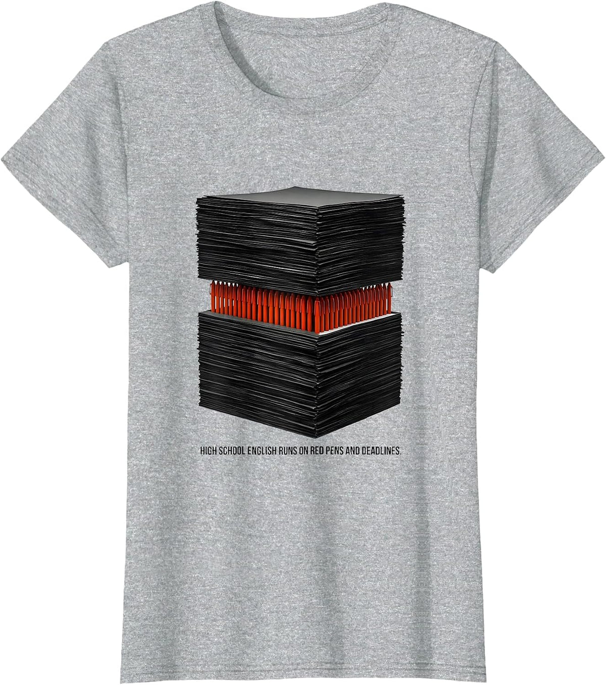 Women's High School English Runs On Red Pens And Deadlines Teacher T-Shirt - Heather Grey