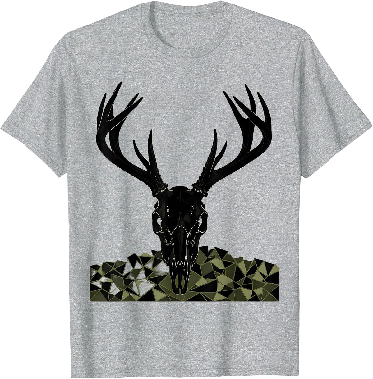 Men's Deer Skull Antlers Camo Field Hunting Graphic T-Shirt - Heather Grey