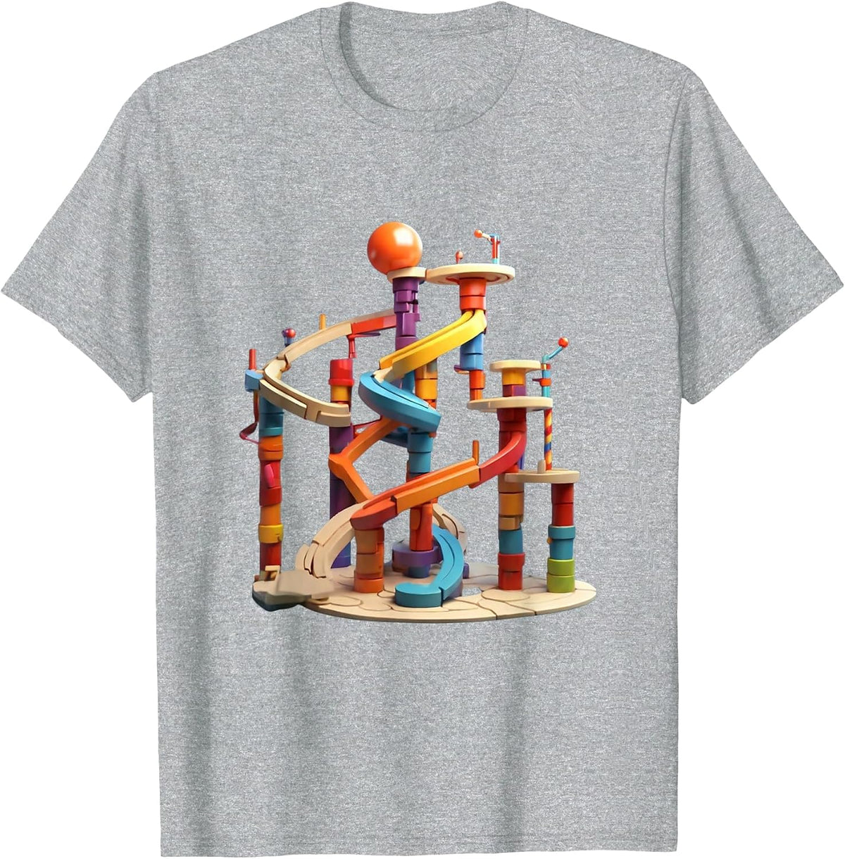 Crew Neck Marble Run Graphic Design tee T-Shirt - Heather Grey