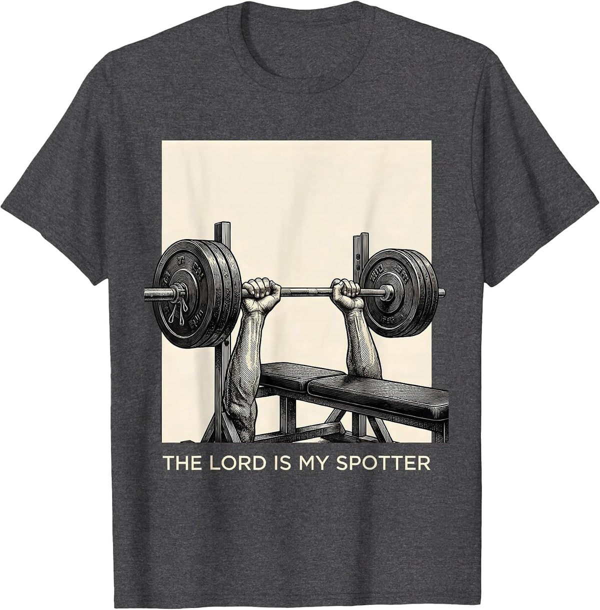 The Lord Is My Spotter Funny Christian Gym Lifter Humor T-Shirt - Dark Heather Grey
