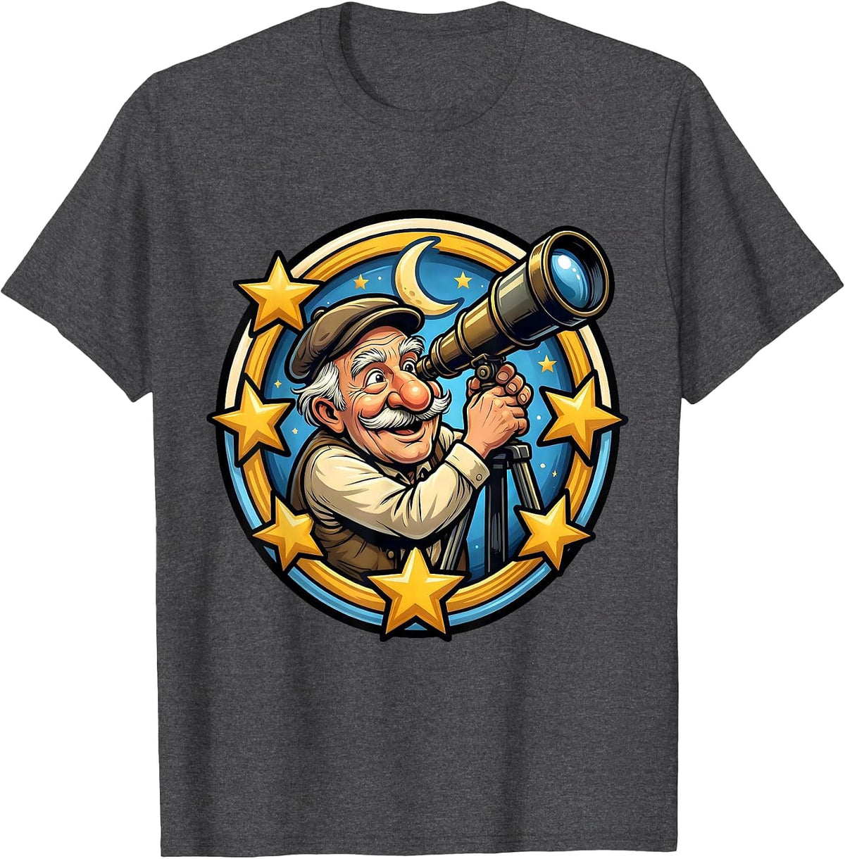 Grandpa Stargazing Telescope Night Sky Design T-Shirt - Dark Heather Grey