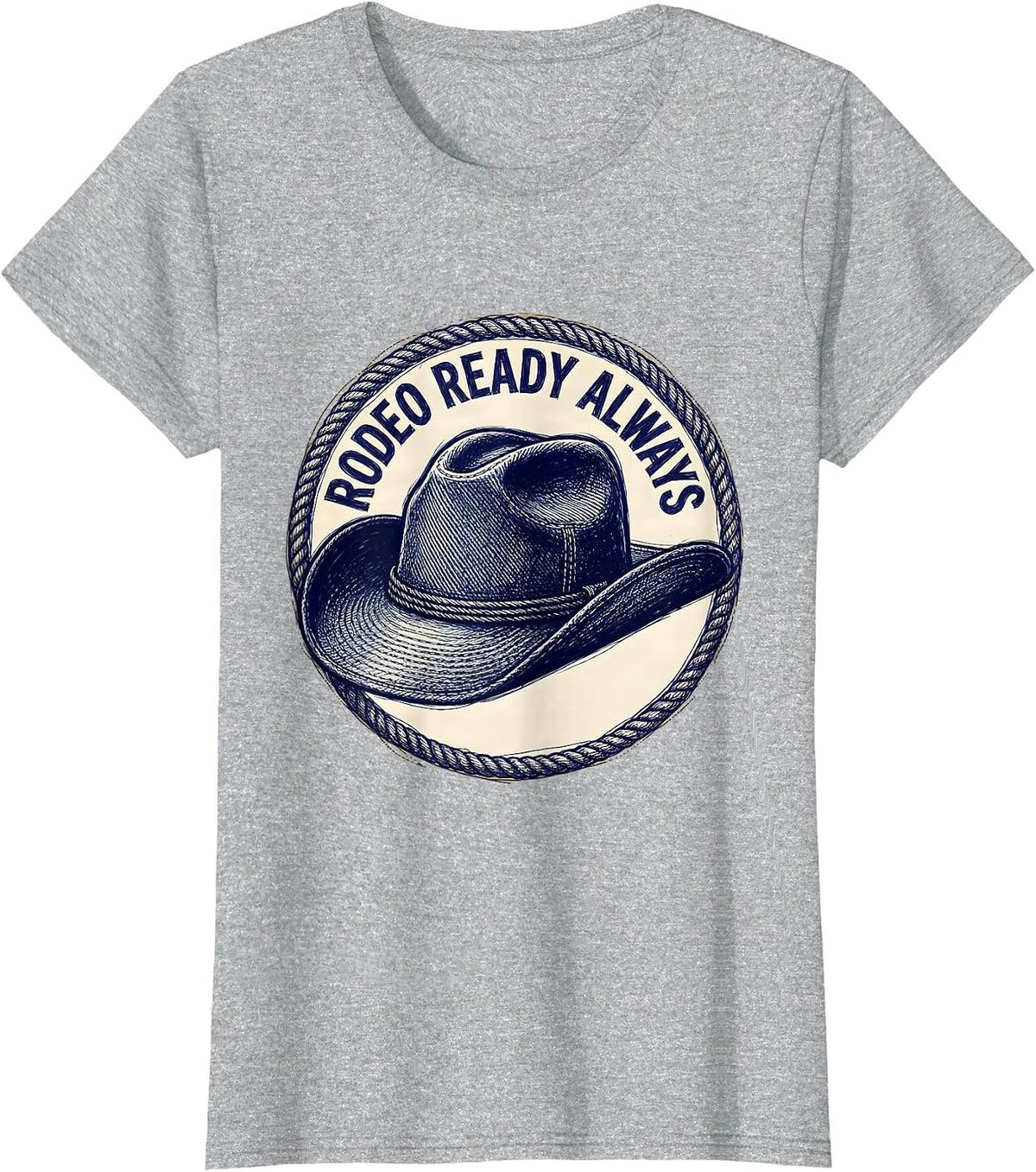 Denim Cowgirl Rodeo Ready Always Design T-Shirt - Heather Grey