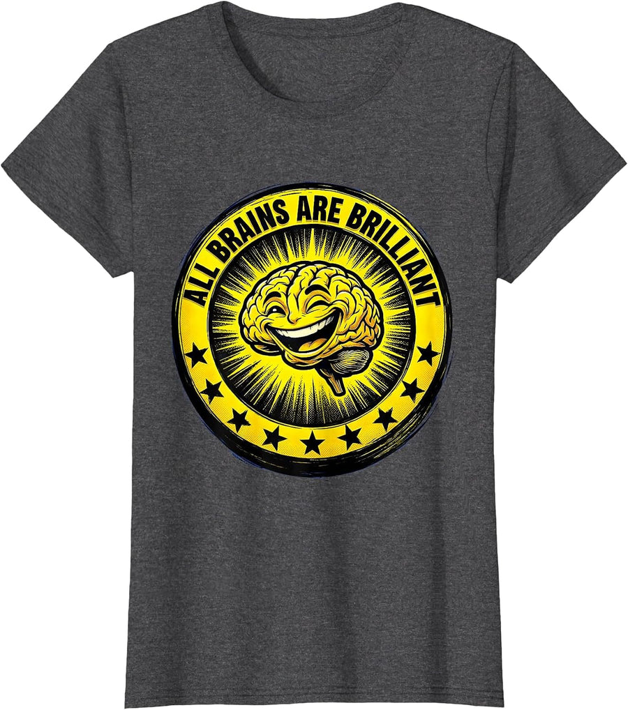 Women's All Brains Are Brilliant Neurodiversity Design T-Shirt - Dark Heather Grey