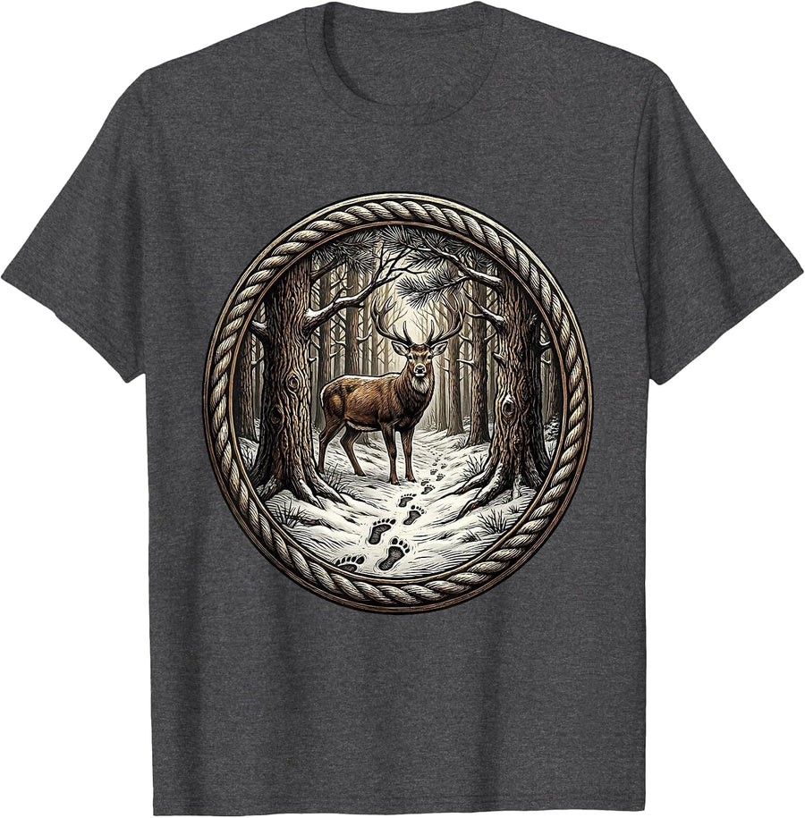 Men's Deer Tracks in Snow Camo Hunting Design T-Shirt - Dark Heather Grey