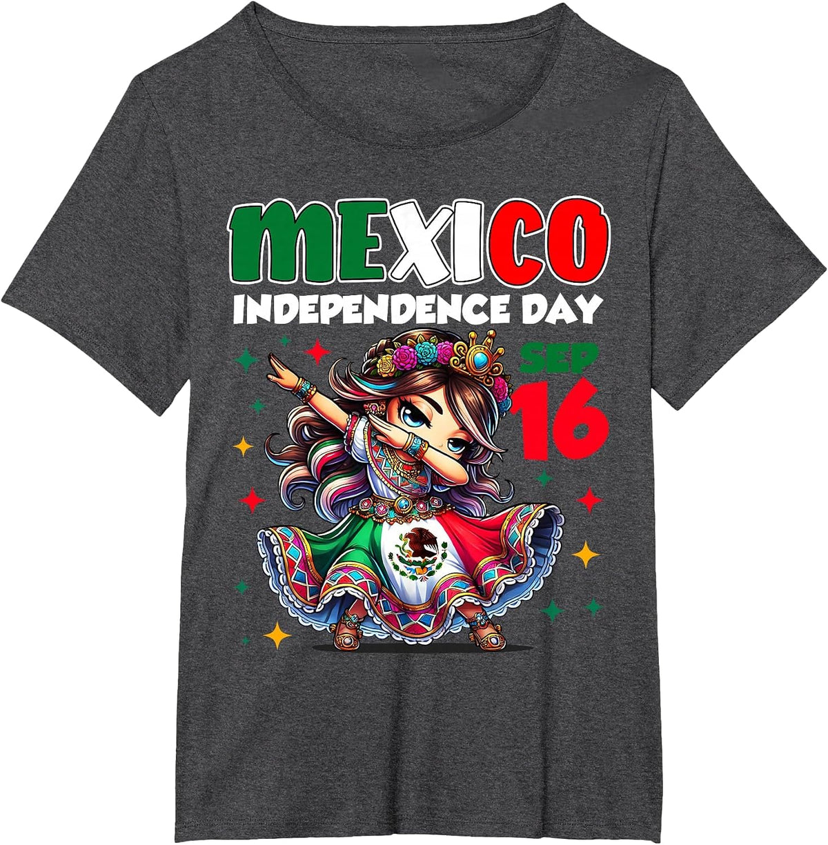 Mexico Independence Day September 16 Celebration Tee T-Shirt for Girls Kids Women - Dark Heather Grey