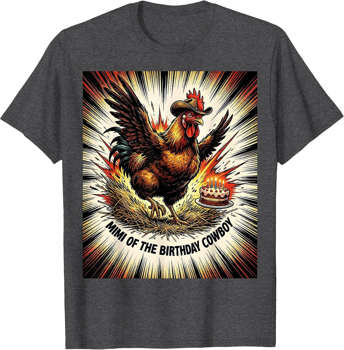 Men's Mimi Of The Birthday Cowboy Comic Book Farm Cowgirl Family T-Shirt - Dark Heather Grey