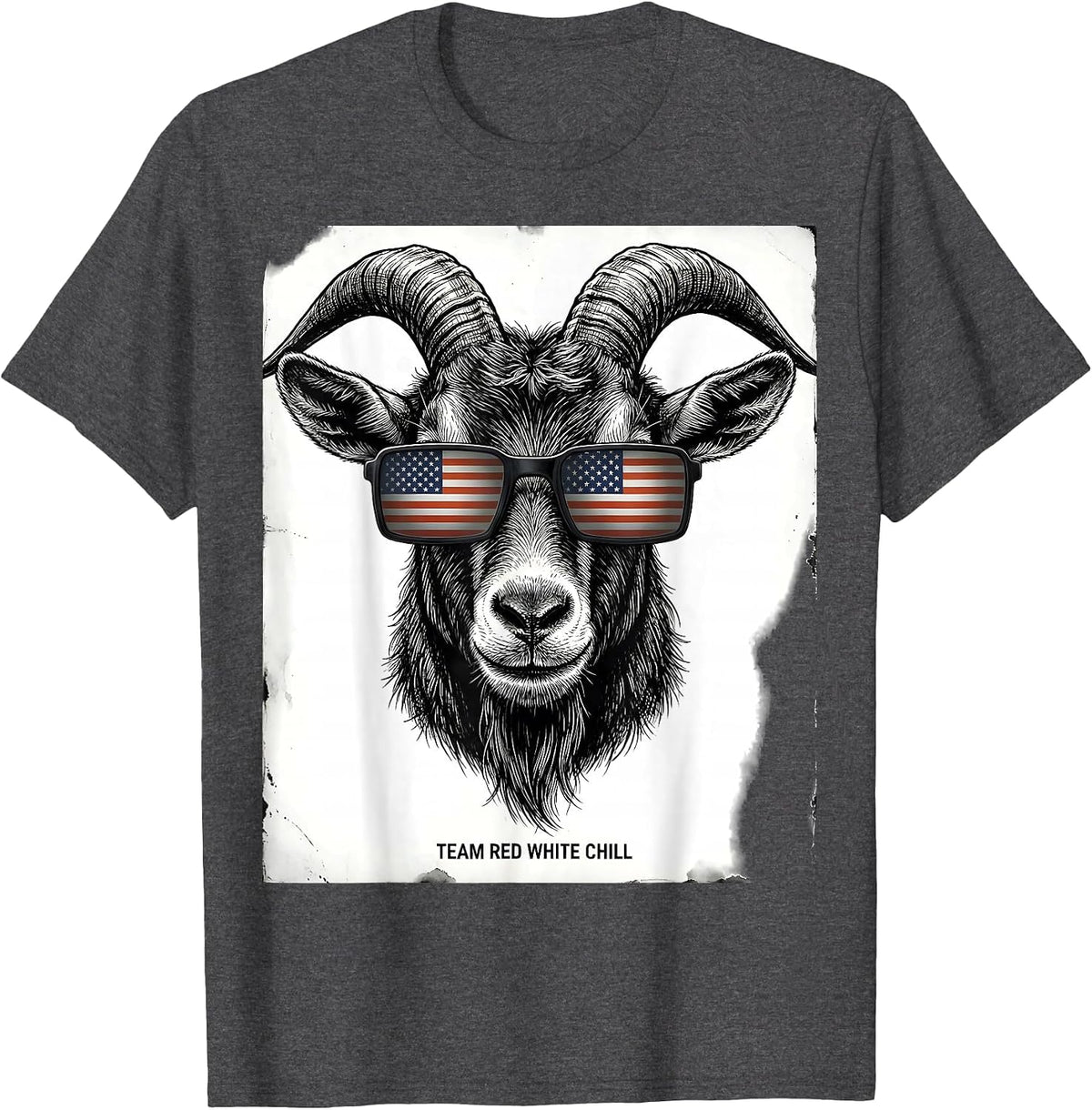 Team Red White Chill Patriotic Goat Humor Novelty Graphic T-Shirt - Dark Heather Grey