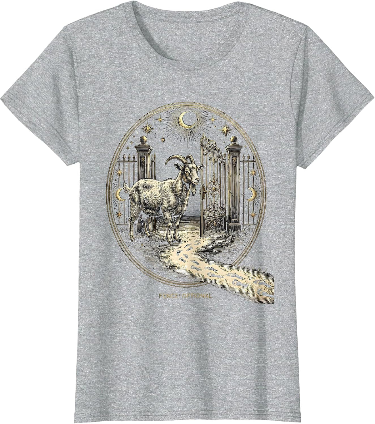 Fence Optional Mystic Celestial Goat Owner Farmer Humor T-Shirt - Heather Grey