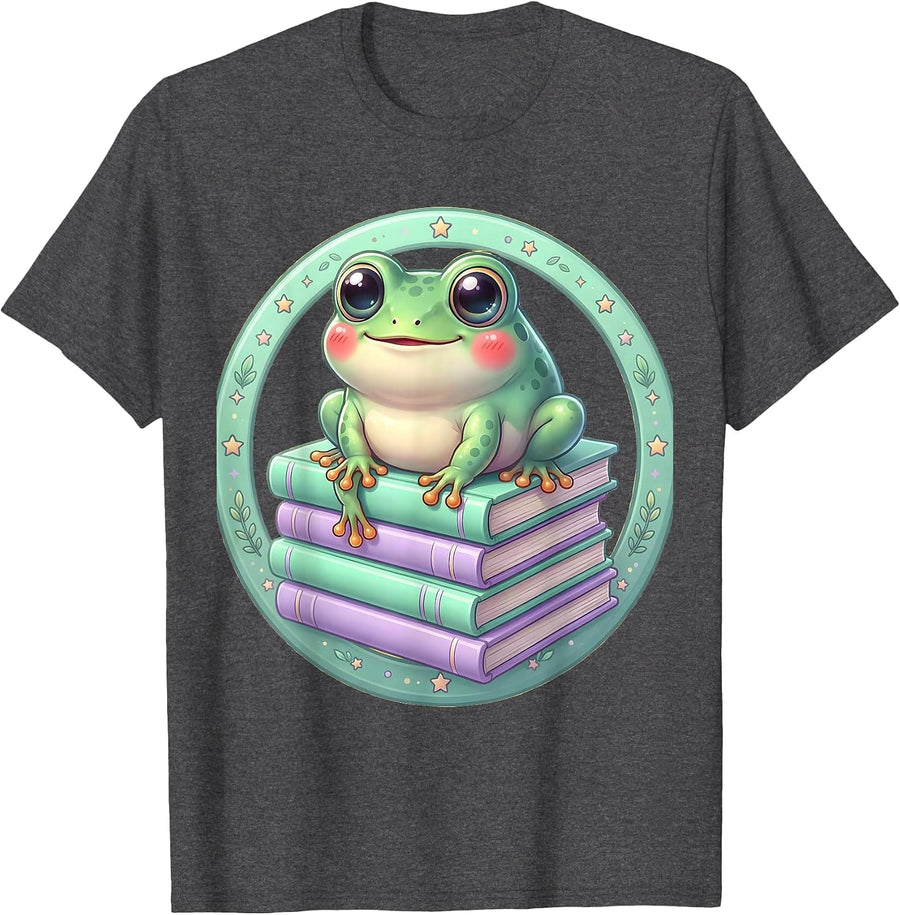 Men's Frog on Stack of Books Preschool Teacher Gift T-Shirt - Dark Heather Grey