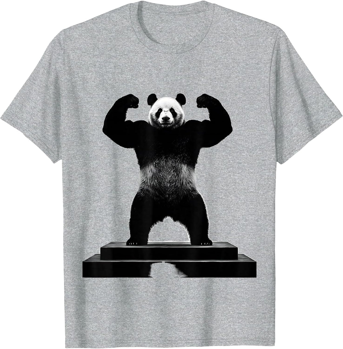 Men's Iron Panda Fitness Flexing Biceps Podium T-Shirt - Heather Grey