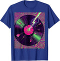 80s Lightning Bolt Cracking Vinyl Record Graphic T-Shirt - Royal Blue