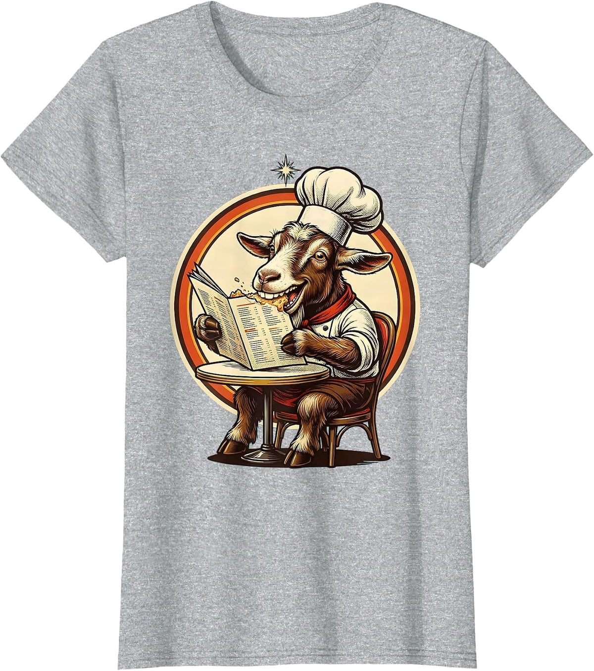 Funny Goat Chef Eating Its Own Menu Graphic T-Shirt - Heather Grey