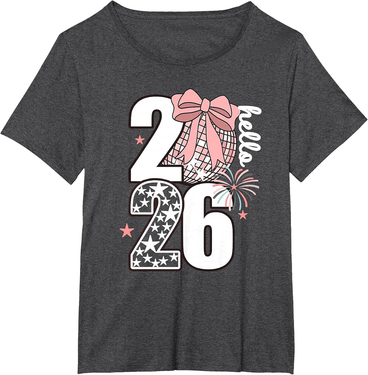 Hello 2026" NYE Shirt Disco Ball Fireworks Party T-Shirt - Dark Heather Grey