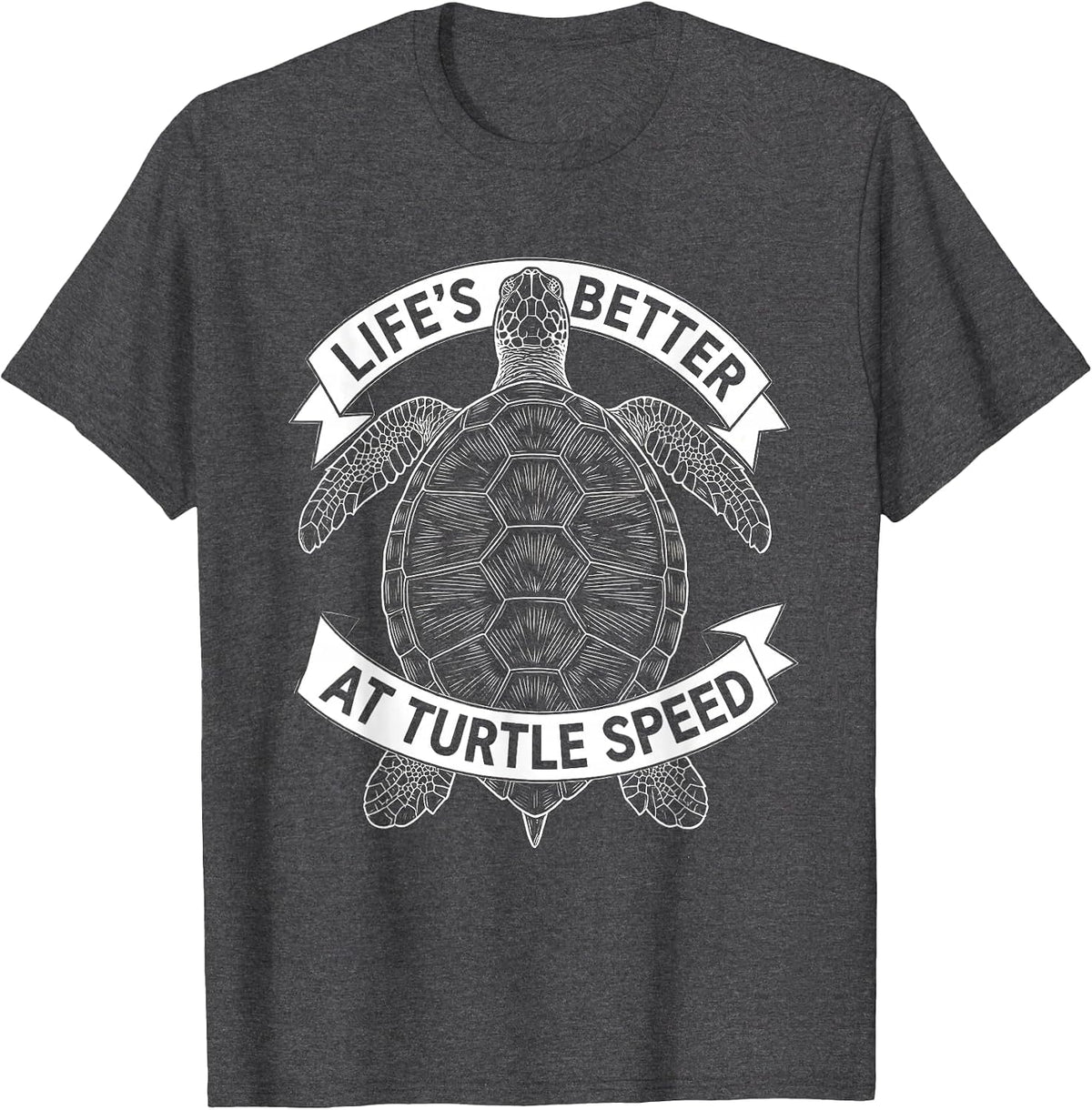 Men's Life's Better At Turtle Speed Graphic Design T-Shirt - Dark Heather Grey