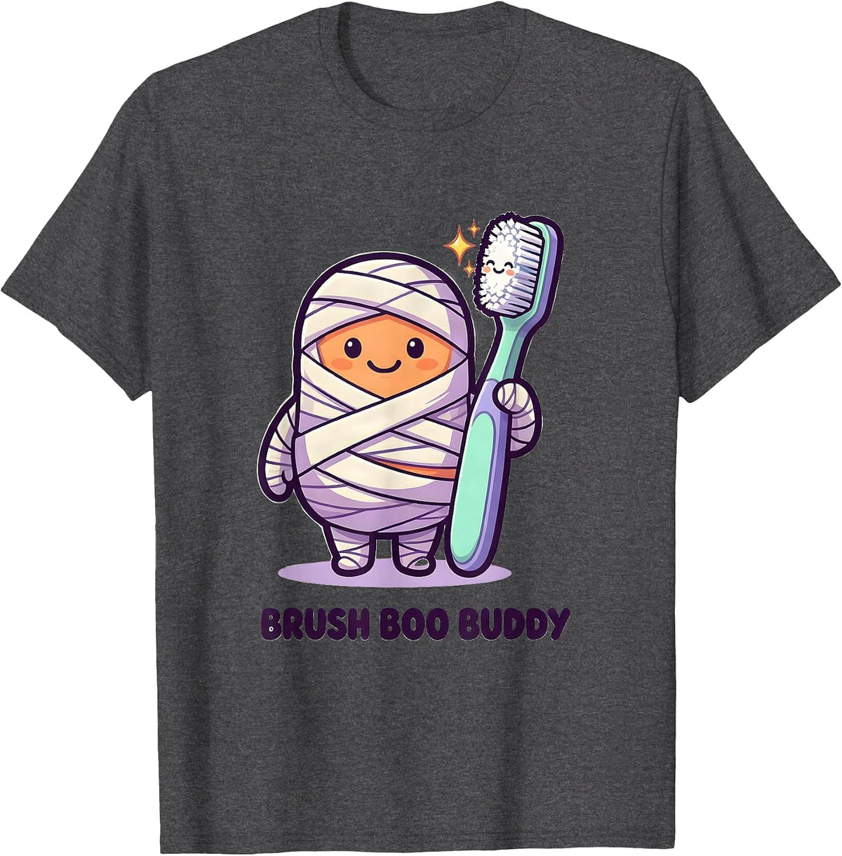 Brush Boo Buddy Cute Kawaii Halloween Dentist Dental T-Shirt - Dark Heather Grey