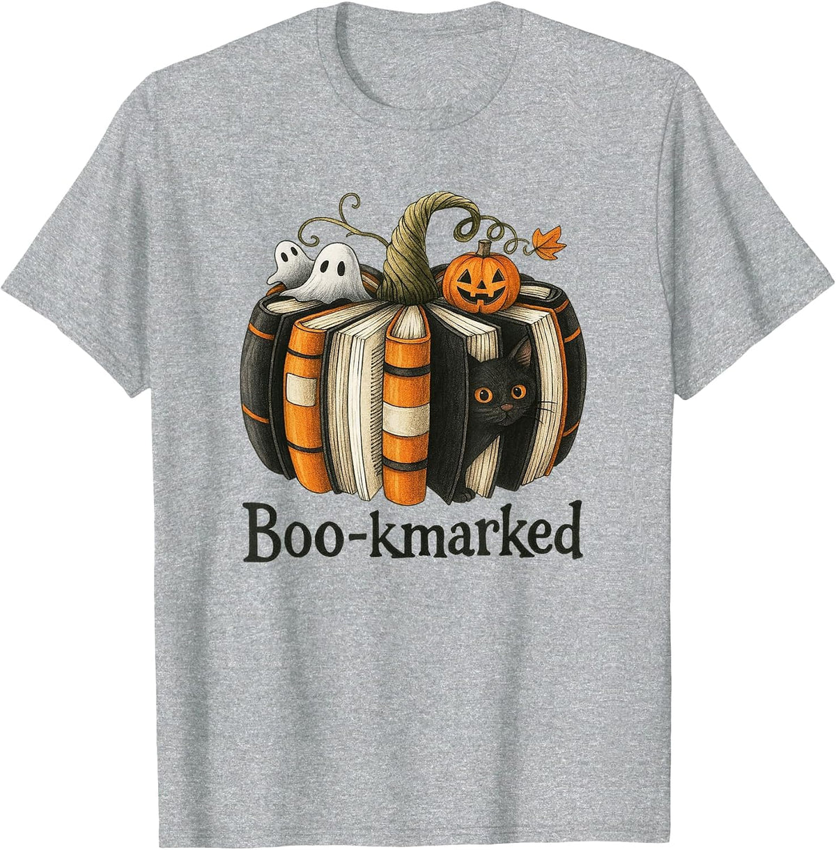 Fun Fall Book Lover Cute Teacher Student Halloween T-Shirt - Heather Grey