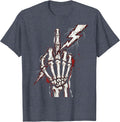 Skeleton Hand Middle Finger Lightning Bolt Graphic T-Shirt - Heather Blue