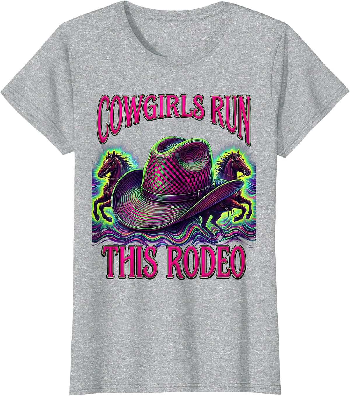 Cowgirls Run This Rodeo Western Design T-Shirt - Heather Grey