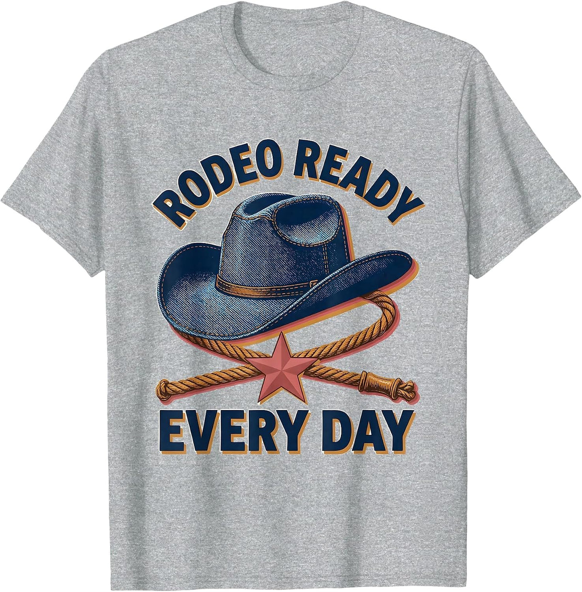 Men's Denim Cowgirl Rodeo Ready Every Day Design T-Shirt - Heather Grey