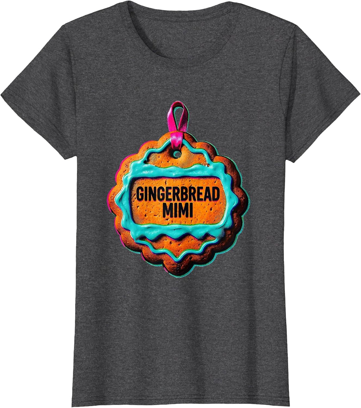 Women's Gingerbread Mimi Risograph Cheerful Family Matching T-Shirt - Dark Heather Grey