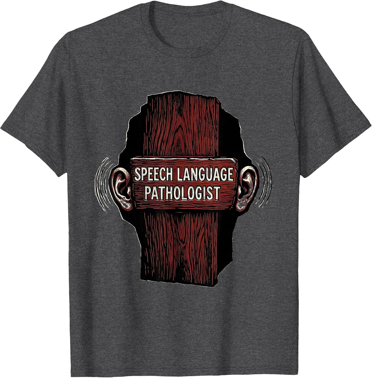 Speech Language Pathologist Linocut Retro SLP Professional T-Shirt - Dark Heather Grey